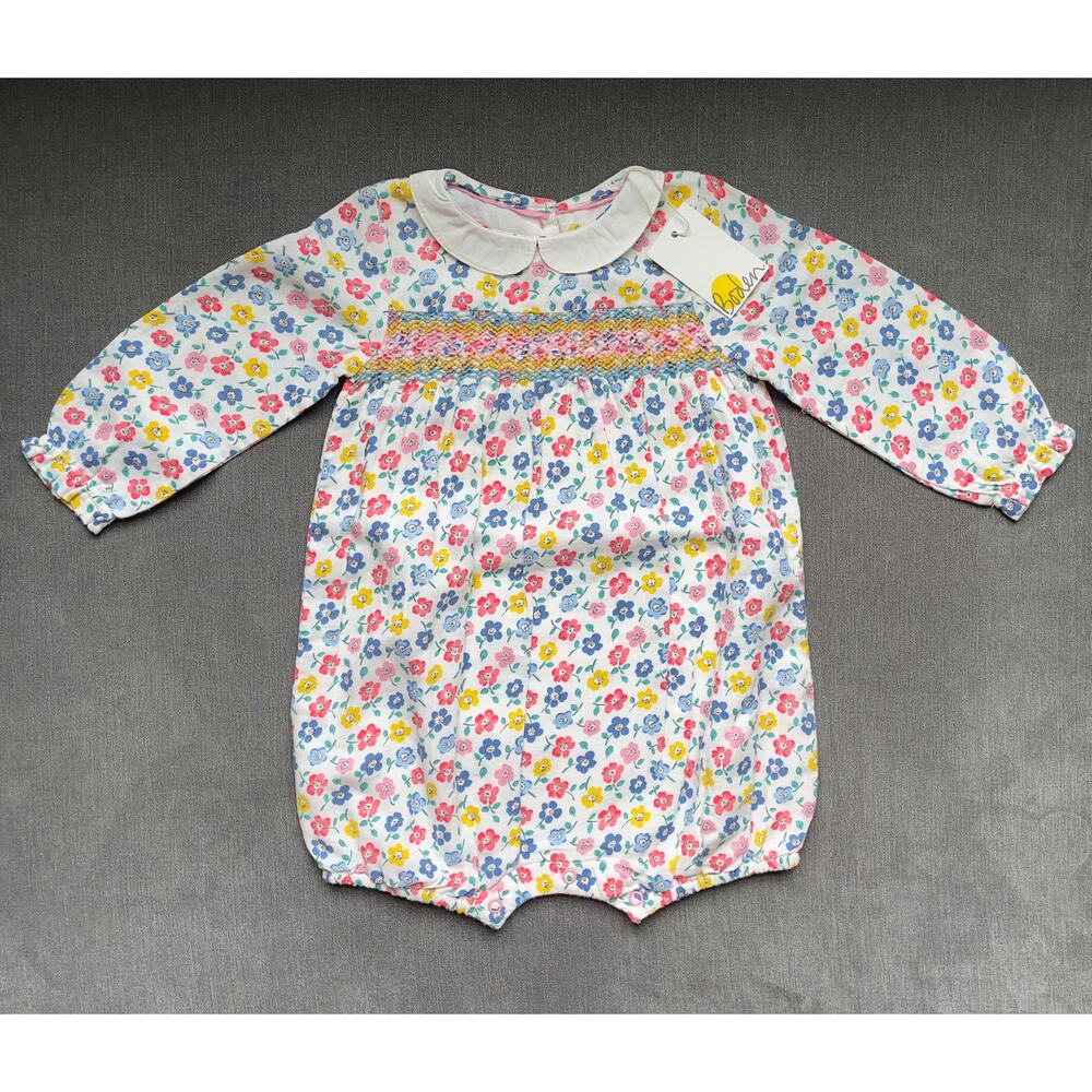 Baby Boden Floral Smocked Romper NWT 12-18 Months